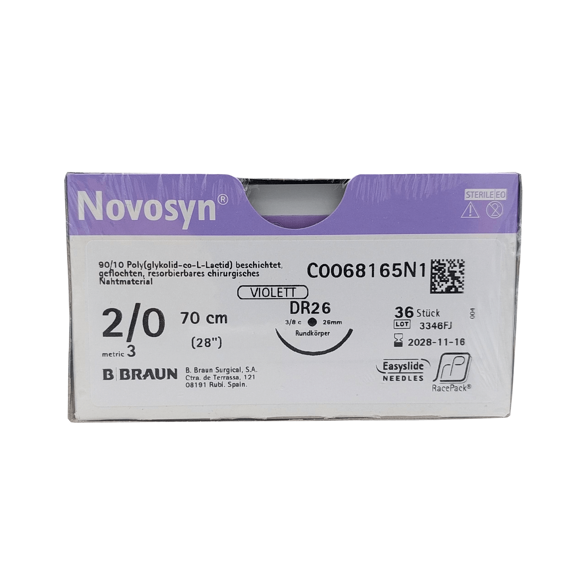 NOVOSYN VIOLET 2/0 (3) 70CM DR26 (M)RCP