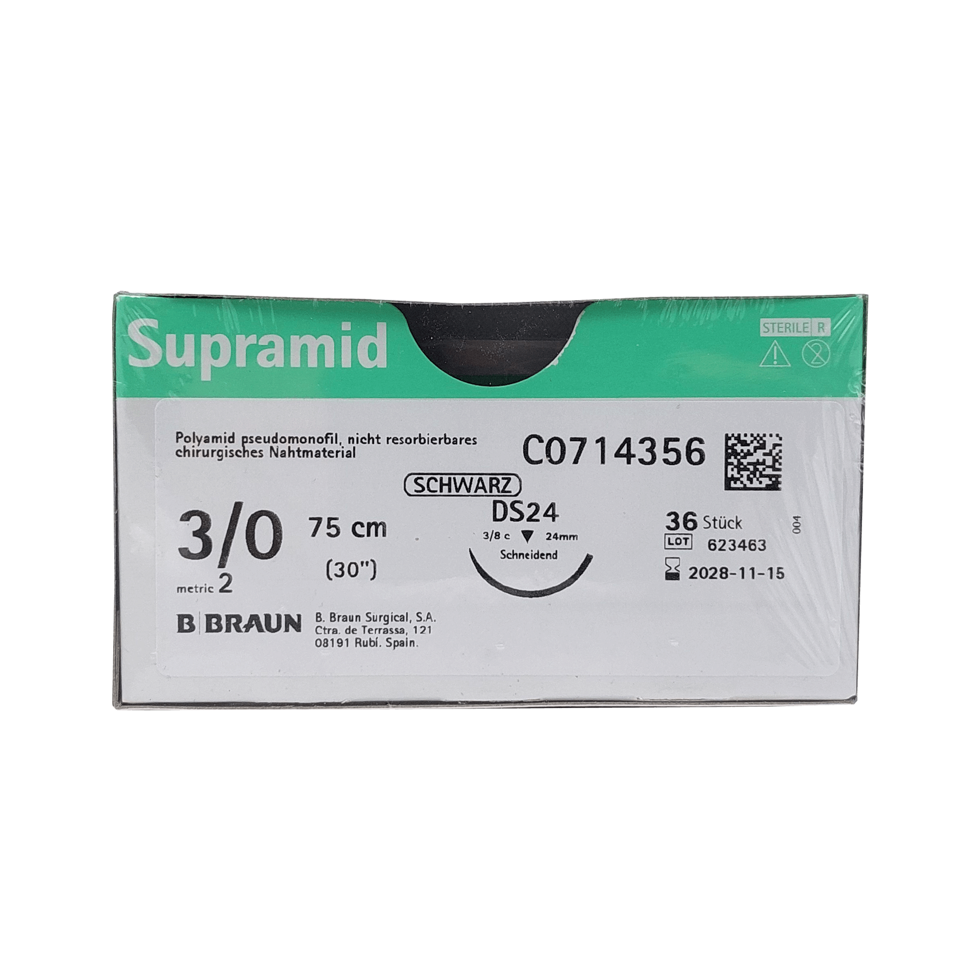 SUPRAMID SCHWARZ 3/0 (2) 75CM DS24